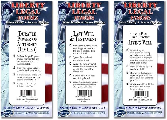 Final Wishes USA Legal Forms Kit for Family Planning - 3 Fill-in-the-Blanks Forms - 1 Copy of: Last Will & Testament, Durable Power of Attorney, Living Will Healthcare Directive