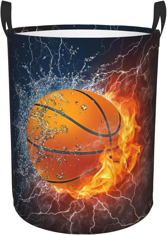 Basketball Water Fire Laundry Basket Waterproof Oxford Cloth Organizer Basket Collapsible Clothes Hamper with Handle Toy Gift Bin Baskets
