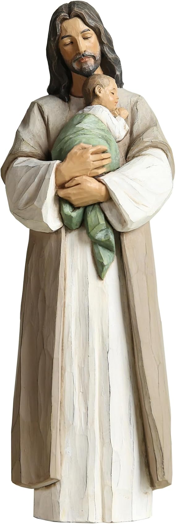10inch Jesus Statue - Jesus Holding Baby, Resin Jesus Loves Me Figurine, Handcrafted Wood-Carving Effect, Gift for New Baby or Beloved Child, Hand-Painted Christian Home Decor