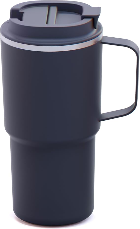 asobu Black 22oz Nitro Tumbler, Ceramic-Lined Insulated Travel Mug with PuramicTM Finish - Easy-carry handle, Durable, Spill-Proof Design, Double-Wall Stainless Steel for Pure Flavor