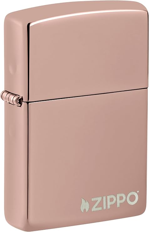 Zippo High Polish Rose Gold Logo Pocket Lighter