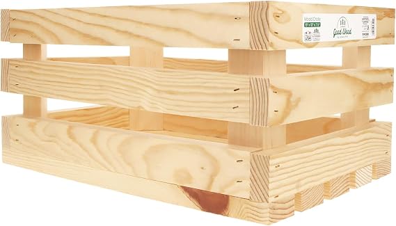 LEISURE ARTS Good Wood Wooden Crate, Wood Crate Unfinished, Crates For Display, Crates For Storage, Wooden Unfinished, 15" X 10" X 7.125"