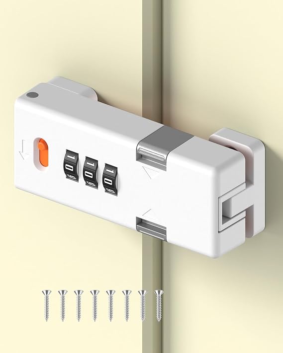 180 Degree Barn Door Combination Lock, Keyless, White