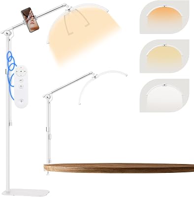Lash Light for Eyelash Tech, 2 in 1 Half Moon Lamp Esthetician Ring Light with Phone Holder & Desk Clip, for Eyelash Extension, Tattoo, Nail Tech, Adjustable Brightness & Height - White