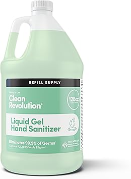 Clean Revolution Liquid Gel Hand Sanitizer, 128 Fl. Oz Refill Supply Container| Eliminates 99.9% of Germs | Gentle & Aloe Enriched | 70% USP Medical Grade Ethanol, Medical Facility Compliant
