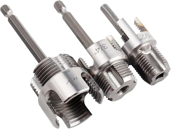 3PCS PVC Pipe Threader Kit 1/2" 3/4" 1" NPT, Internal & External Pipe Thread Cutting Tool, Pipe Threader Drill Attachment, Plastic PVC PPR Pipe Threading Tool Set