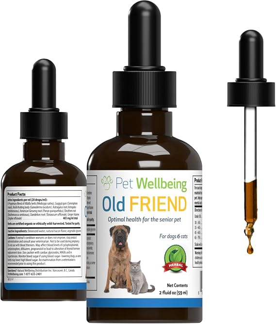 Pet Wellbeing Old Friend for Senior Cats - Supports Immune System Health, Joint Mobility, Healthy Energy Levels, Alfalfa, Reishi - Veterinarian-Formulated Herbal Supplement 2 oz (59 ml)