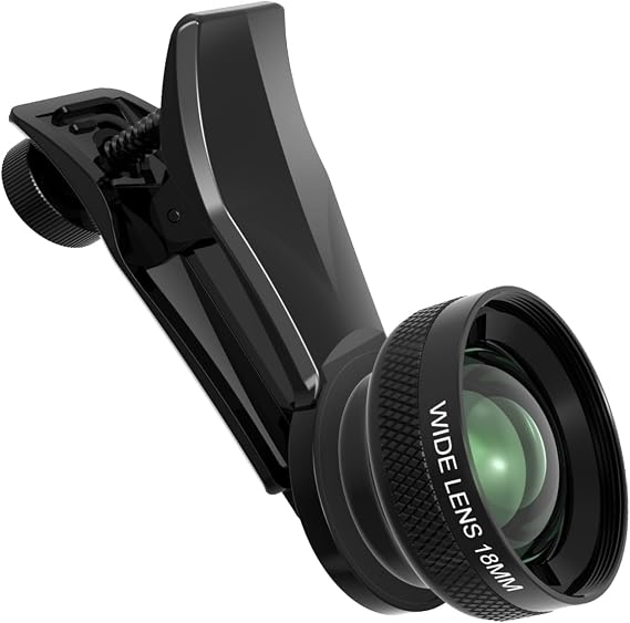 18mm Wide Angle Lens for iPhone Samsung and Android Smartphone, with 17mm Thread Universal Phone Lens Clip and Black Portable Bag