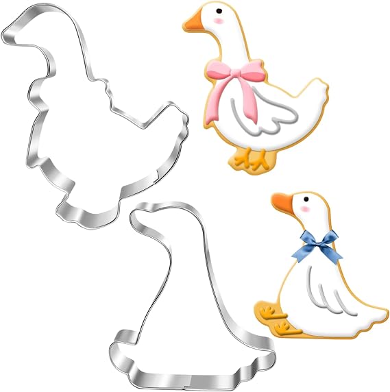 Goose Cookie Cutter Set - 2 Piece - 4" - Dishwasher Safe - Stainless Steel Cookie Cutters for Baking - Perfect for Silly Goose Birthday Decor, Baby Shower