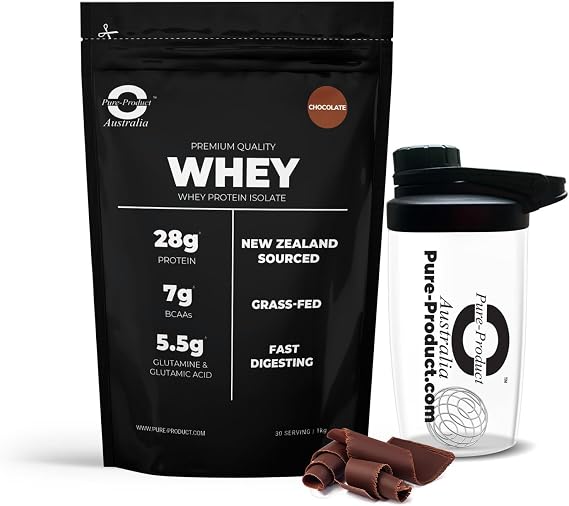 Pure Product Australia Whey Protein Isolate Powder Chocolate 4 kilograms with Glass Shaker