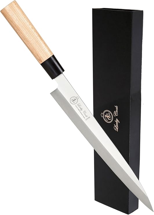 10 Sashimi Sushi Knife Ultra Sharp Traditional Japanese Sushi Knife for Sashimi, Fish Filleting & Precision Slicing Premium Stainless Steel Blade, Pakkawood Handle & Gift Box