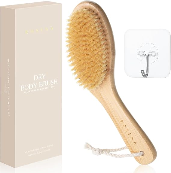 Dry Body Brush - Best for Exfoliating Dry Skin, Lymphatic Drainage, Dry Brush with Natural Bristles, Organic Spa Exfoliation, Bamboo Handle, Plastic Free