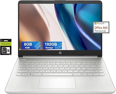 HP 14 Ultralight Laptop for Student and Business, Intel Core N4120 4-Core, 8GB RAM, 192GB Storage 128GB eMMC64GB Micro SD, 1 Year Office 365, Win 11 S, HDMI, WiFi, USB-A&C, MASDROW Accessories