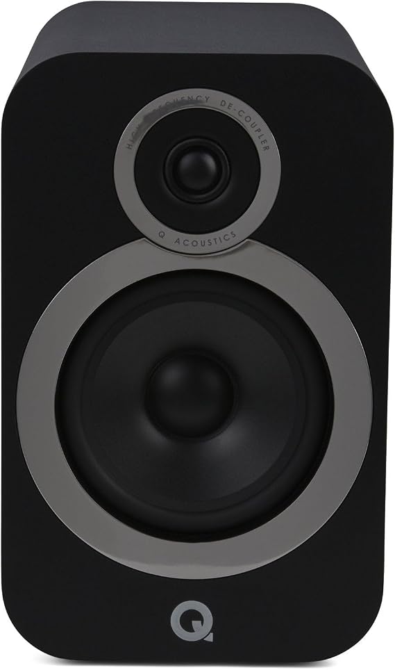 Q Acoustics 3030i Bookshelf Speakers Carbon Black (Pair) HiFi Stereo Standmount Speakers with 165mm Mid/Bass Driver, Deep Bass & Clear Sound, Compact Home Audio, Magnetic Grilles, Chrome Finish