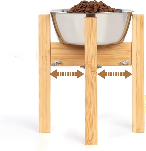 Elevated Dog Bowl Stand Adjustable Dog Food Holder 10H Medium Bamboo | 10 Elevated Dog Bowl Stand, Medium Dogs, Adjustable, Fits 7-10 Bowls, Single Bowl Holder, Natural Bamboo, Classic