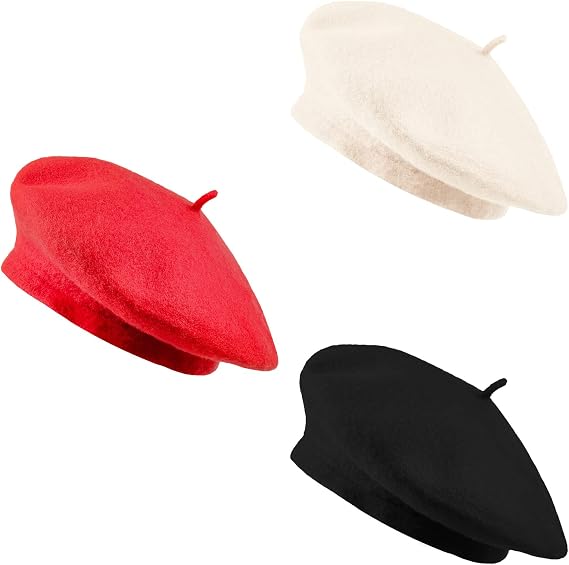 Wool French Beret Hat 3 Pcs Artist Hat Red Barrette Hat for Girl