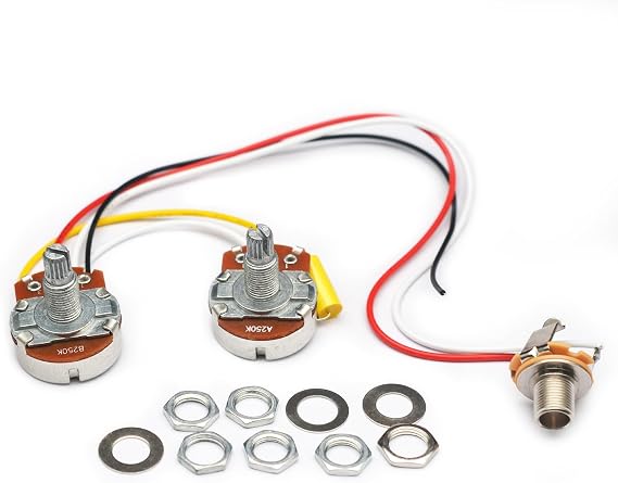 SAPHUE PB Bass Wiring Harness Prewired Kit for Precision Bass Guitar Big 250K Pots 1 Volume 1 Tone Jack