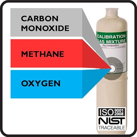 Multi Calibration Gas: 25 PPM Carbon Monoxide, 2.5% vol. (50% LEL) Methane, 20.9% vol. (Air) Oxygen, Balance Nitrogen (34 Liter)