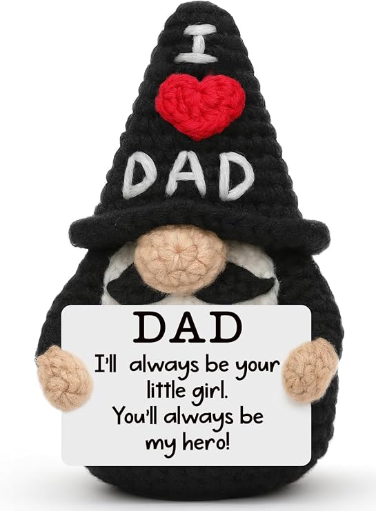 Dad Birthday Gifts from Daughter - Fathers Day Birthday Presents for Daddy Father, Best Dad Ever, I'll Always Be Your Little Girl - Fathers Day Handmade Crochet Dads Gnome