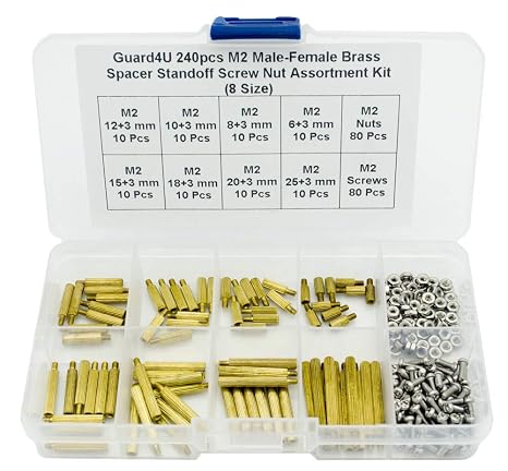 240pcs M2 8-Sizes Male-Female Brass Spacer Standoff Screw Nut Assortment Kit