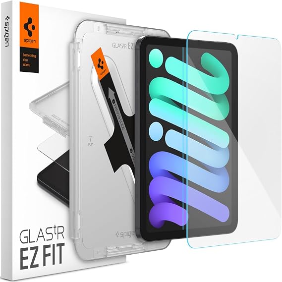 Spigen GlasTR EZ FIT Screen Protector for iPad Mini 7(2024)/ Mini 6(2021) | 9H+ Tempered glass, Scratch resistance, Auto-align tray, Lab-tested 100% clarity, Original touch, Case-friendly, 1 Pack