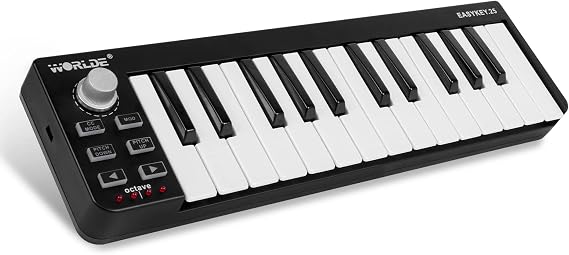 Midi Controller,lotmusic Worlde TUNA PANDA MINI 25 Keys Portable USB Keyboard with 8 RGB Backlit Colorful Drum Beat (EASYKEY.25, Black)