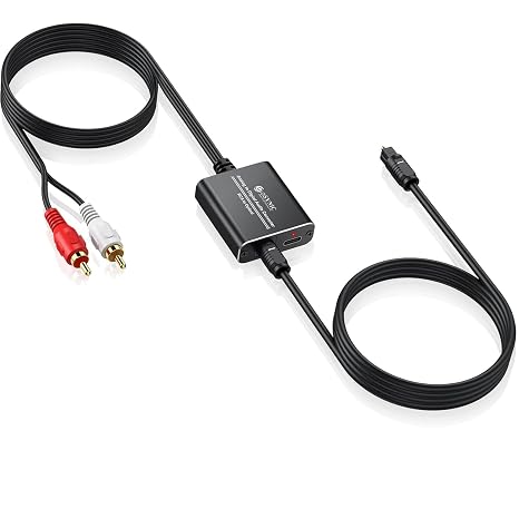 eSynic Professional 7ft Long RCA to Optical Audio Converter | Built-in ADC Analog to Digital Audio Chip-Easy to Setup-USB Power-for CD Player to Optical Soundbar-Not Bi-Directional