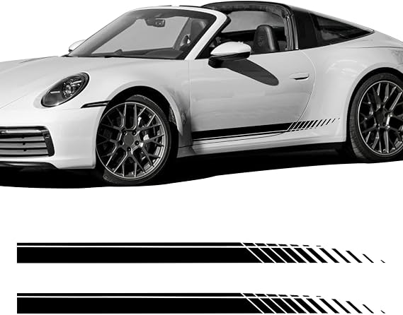 2Pcs Sports Racing Stripe Graphic Stickers, Side Door Vinyl Decals, Universal Car Decoration Accessories (Black)