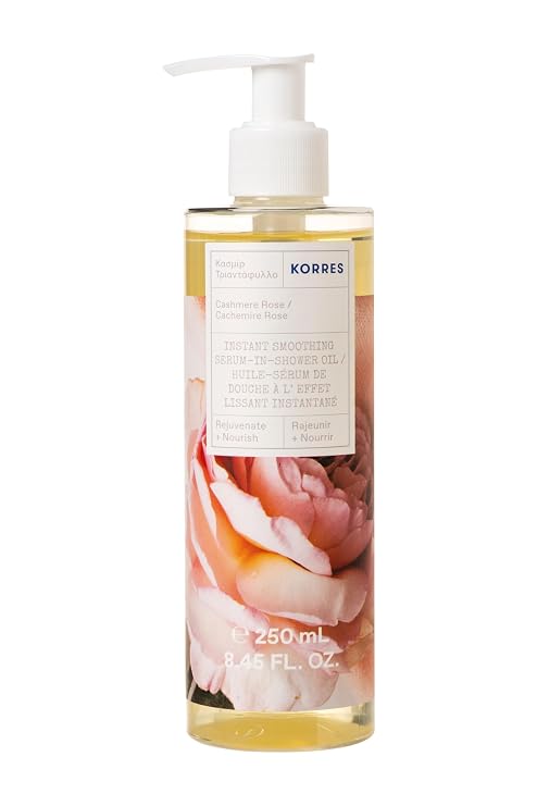 KORRES Instant Smoothing Serum Shower Oil, Cashmere Rose Scent, 8.45 Fl Oz