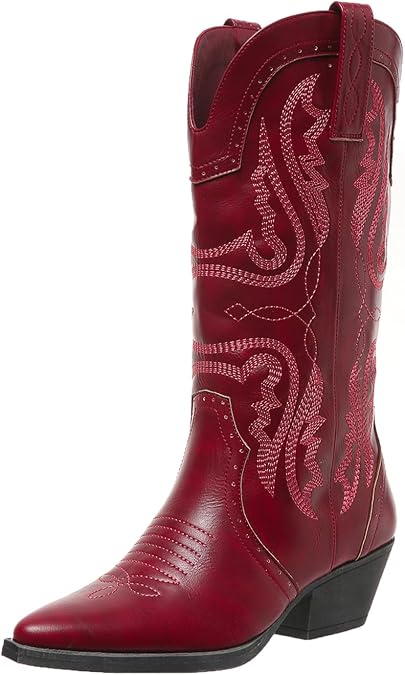 Cowboy Boots for Women Western Cowgirl Mid Calf Chunky Heel Snip Toe Boots