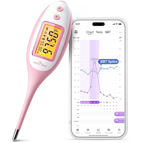 easy@Home Bluetooth Basal Body Thermometer for Adults - Fertility Tracker | Precise 1/100th Degree BBT. Bluetooth Sync to Premom App. Large Backlit LCD & 30 Memory Log for TTC Women