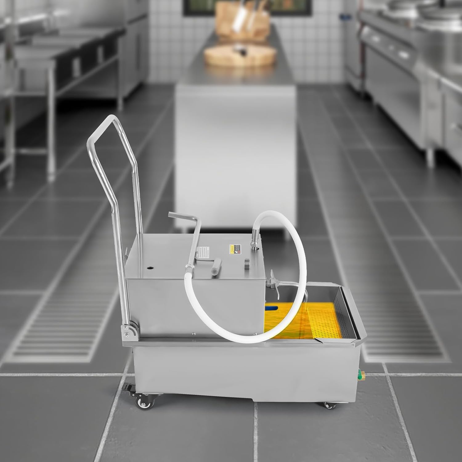 Fryer Filter Machine 55 L 14.5 Gal Stainless Steel Commercial Mobile Oil Filtration System Oil Pump Flow 32Lmin, Deep 550W Fryer Oil Filter Cart for Restaurant Supermarket