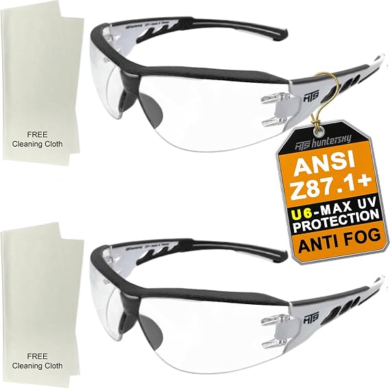 HTS HUNTERSKY Super Flexible Lightweight Anti Fog Wrap-Around U6 Clear Shooting Safety Glasses with ANSI Z87.1 Scratch Resist