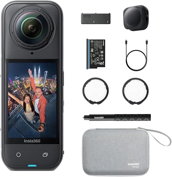 Insta360 X5 Essentials Bundle-8K Su Geçirmez 360 Aksiyon Kamerası|Paket Selfie Çubuğu, Ekstra Pil, Yardımcı Hızlı Şarj Kılıfı, Standart Lens Korumaları, Lens Kapağı, Taşıma Çantası İçerir
