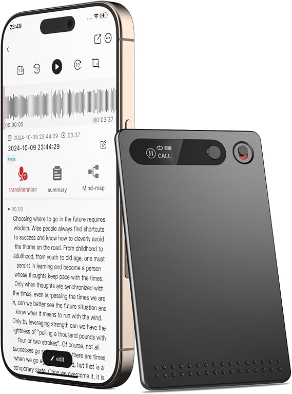 AI Voice Recorder, Voice Recorder AI Technology for Transcription & Summarization with Magnetic Housing, App Control,112 Languages, 64GB Memory, Audio Recorder for Lectures, Meetings