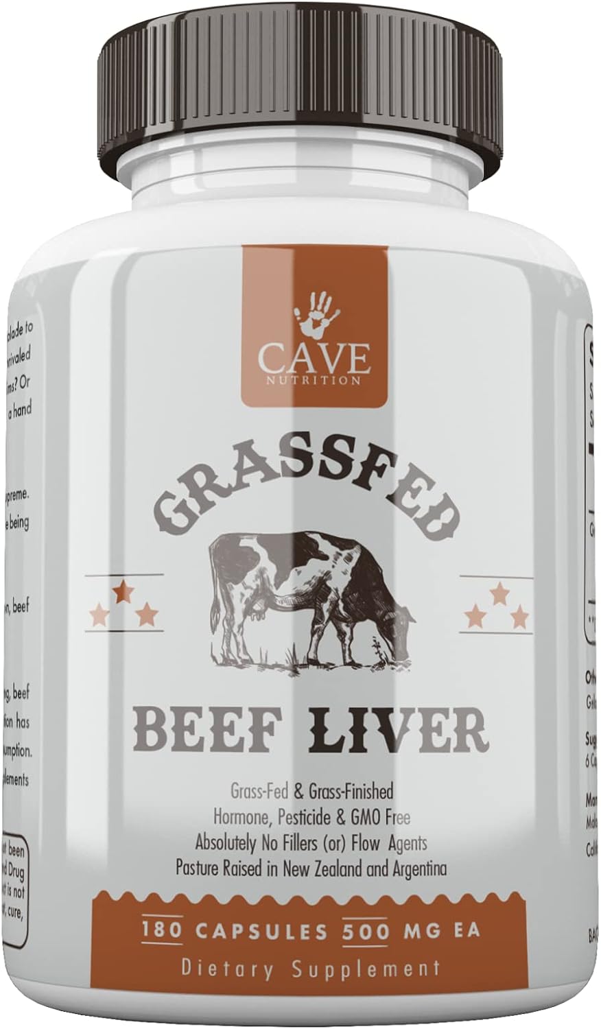 Grass Fed Desiccated Beef Liver Capsules 180 Pills, 500mg Each - Natural Iron, Vitamin A, B12 for Energy - Humanely Pasture Raised Undefatted in New Zealand and Argentina Without Hormones