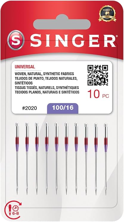 SINGER 10-Pack Universal 2020 Sewing Machine Needles, Size 100/16
