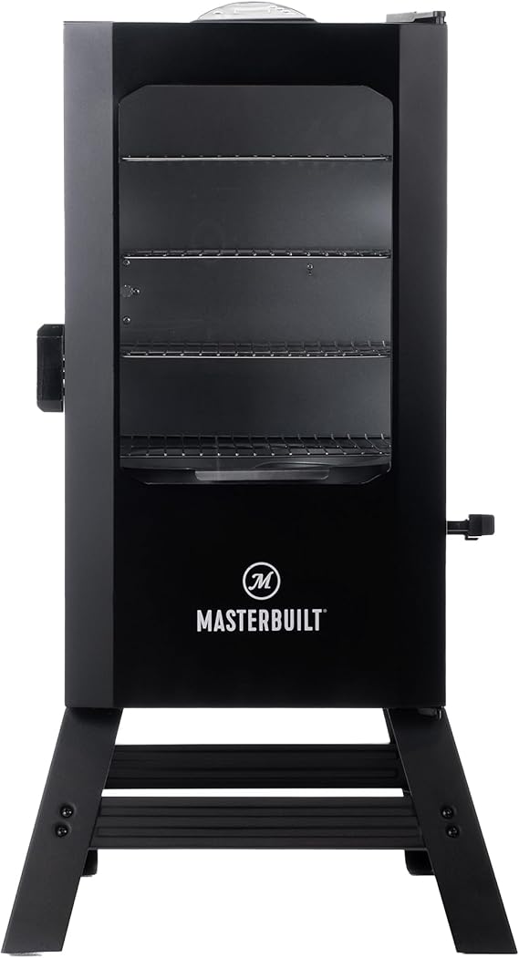 Masterbuilt 30-inch Digital Electric Vertical BBQ Smoker with Leg Kit, Side Wood Chip Loader and 710 Cooking Square Inches in Black, Model MB20070421