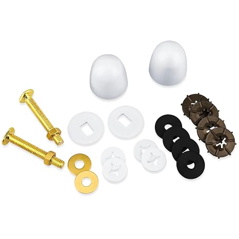 Toilet Flange Bolts Floor Screw Kit (2 Pack) | 1/4 Inch x 2.25 Inch Brass Plated Steel Closet Screw with Universal White Cover Cap for Bathroom Floor Repair