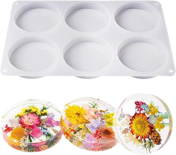 Resin Moulds Silicone, 6-Cavity Silicone Moulds for Resin, Resin Moulds for DIY Craft, Round Coaster Moulds, 8.5 * 12.9 * 0.7in, Finished Product 3.8in Diameter