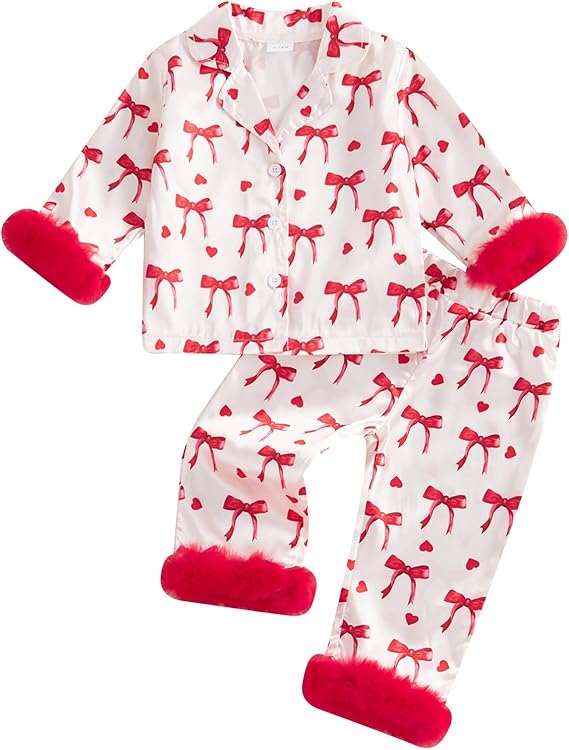 Baby Girl 2pcs Silk Pajamas Set Button Down Long Sleeve Shirts Tops Pants Satin Pjs Sleepwear Lounge Set