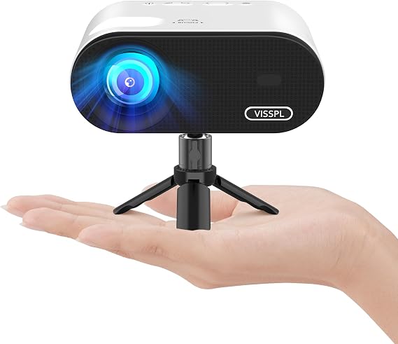 Mini Projector with WiFi and Bluetooth, VISSPL FHD 1080P Projector, Portable Outdoor Projector with Tripod, Home Theater Movie Phone Projector Compatible with Android/iOS/Windows/TV Stick/HDMI/USB