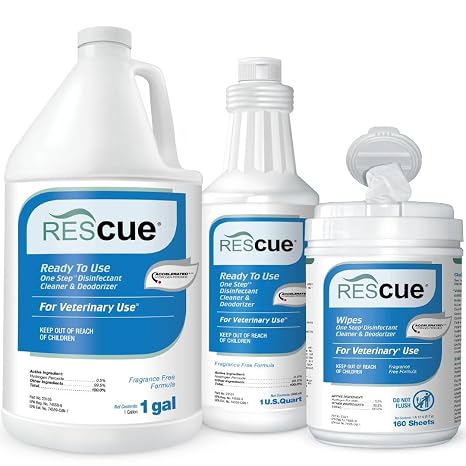 REScue Canister Wipes & RTU 32oz Disinfectant & Gallon Concentrate Disinfectant Cleaner for Vet Use, Designed to Clean Kennels, Litter Boxes & More