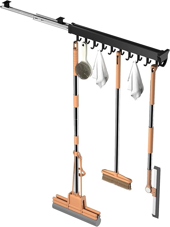 Pull-out Mop and Broom Holder with 20 Sliding Hooks