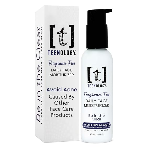 Teenology Face Moisturizer for Teens, Avoid Acne Breakouts, Sulfate & Paraben Free, with Natural Botanical Extracts - Daily Skin Care Cream for Clear & Healthy Skin, 4 oz - (Fragrance Free)