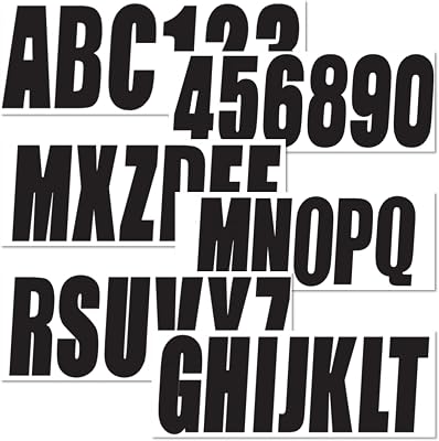 4 Sets of 3 Black Marine Boat Sticker Decals A-Z Letters & 0-9 Numbers for Yachts & Personal Watercraft Waterproof Anti-Scratch