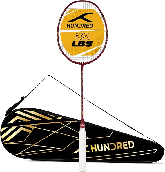 HUNDRED Rock 88 Carbon Fibre Strung Badminton Racket with Full Racket Cover | for Intermediate Players | 82 Grams | Maximum String Tension - 32lbs