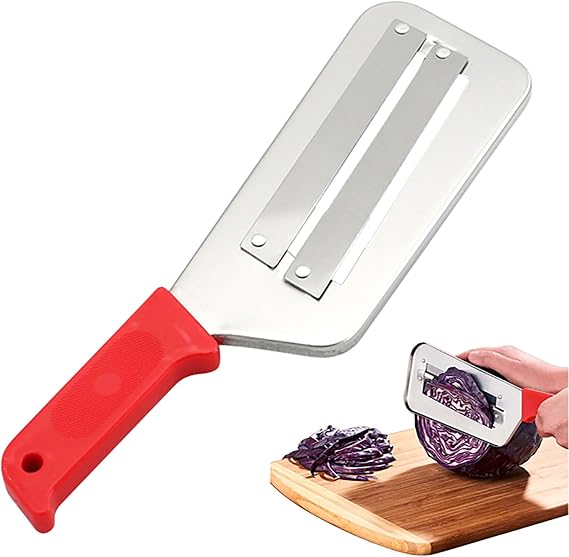Stainless Steel Shredder Knife, Double-Layer Slicer Multifunctional Vegetable Cutter Cabbage Slicer shredder, Sharp Blades Durable Julienne Cutter, Easy to Clean Stainless Steel Grater (Red, 1pcs)