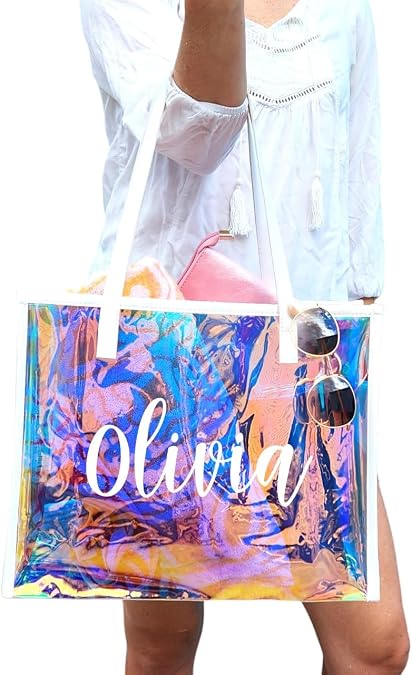 Clear Holographic Tote Bag,Tween Birthday Favor, Bachelorette Favor Bags, Cheerleading Team Bags, Pool Bag, Beach Bag, Easter Bag for Girl, Girls Trip Gift, Bachelorette Gift #10