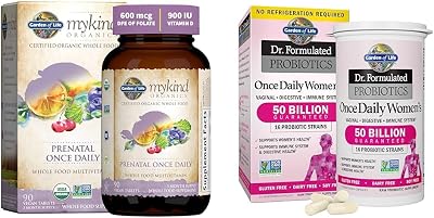 Garden of Life Organics Prenatal Vitamin: Folate for Energy & Healthy Fetal Development &, Dr. Formulated Womens Probiotics Once Daily, 16 Strains, 50 Billion, 30 Capsules